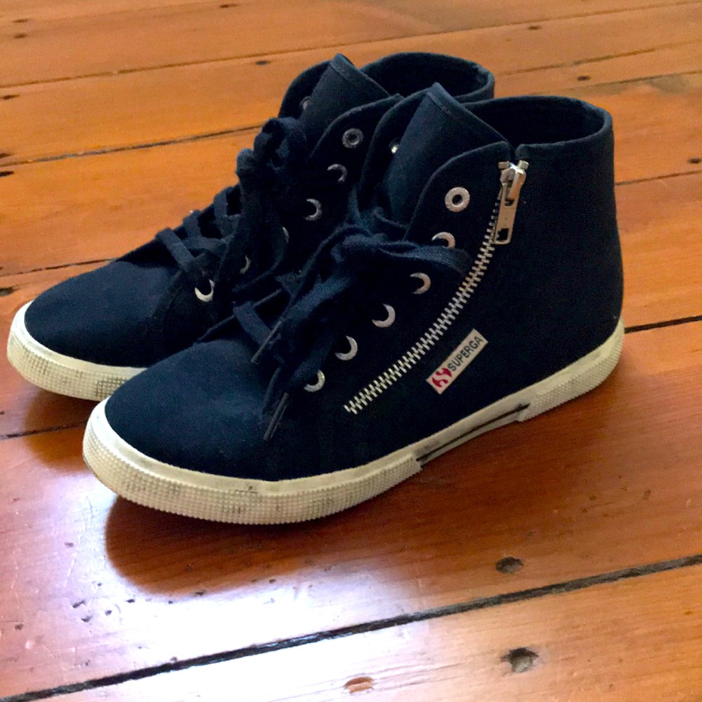 Superga Zipper-Detail High Top Black Sneakers